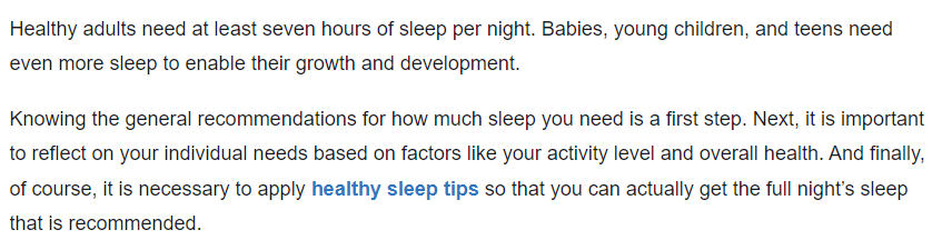Sleep foundation recommendation on sleep for healthy adults