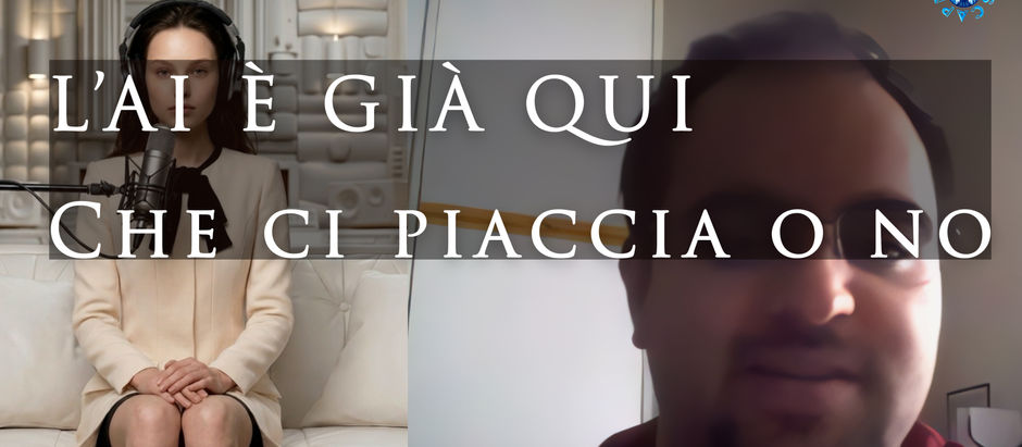 Thumbnail del podcast FutureScape con Lyria ed Elia Impaloni e il testo “L’AI è già qui, che ci piaccia o no,” dedicato all’intelligenza artificiale e alla società.