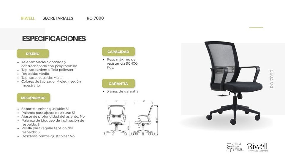 Encuentra la silla de oficina ideal en RIWELL. Contamos con una gama completa de sillas ergonómicas 