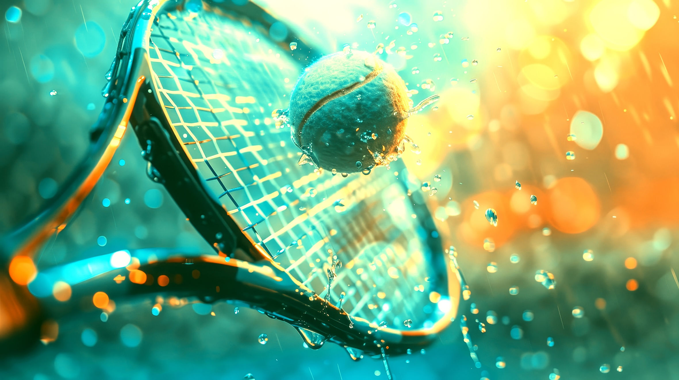 Tennis Racquet hitting a tennis ball with some AI colour filter effects