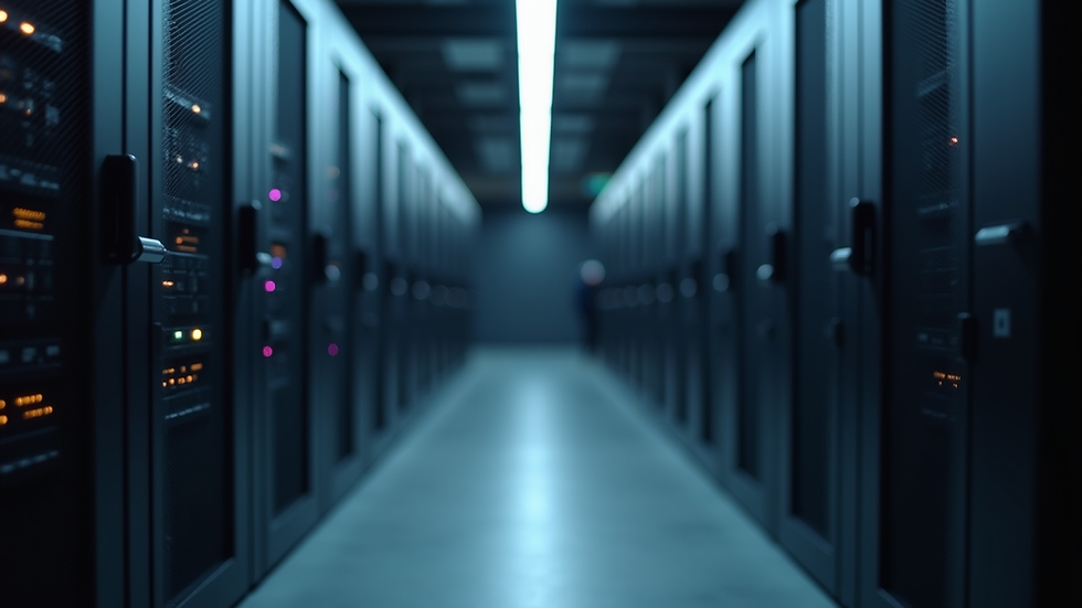 Eye-level view of a server room with networking equipment
