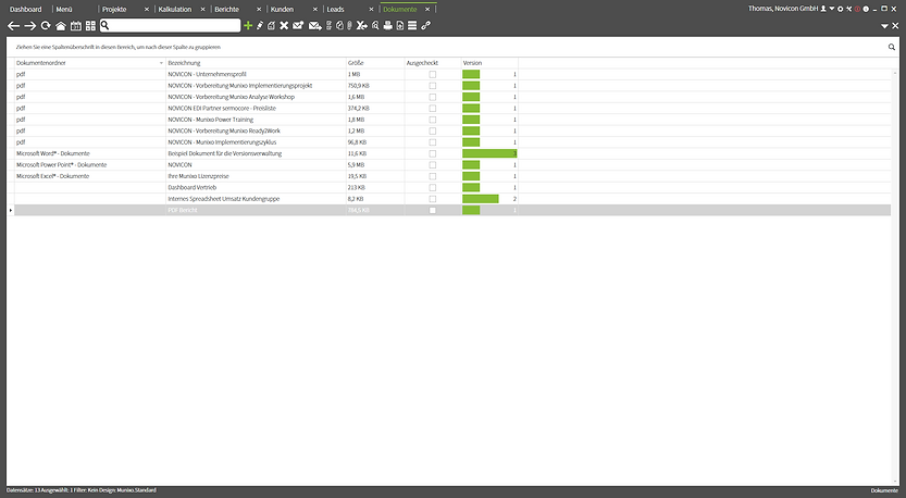 Liste globale Dokumente DMS im ERP-System Munixo
