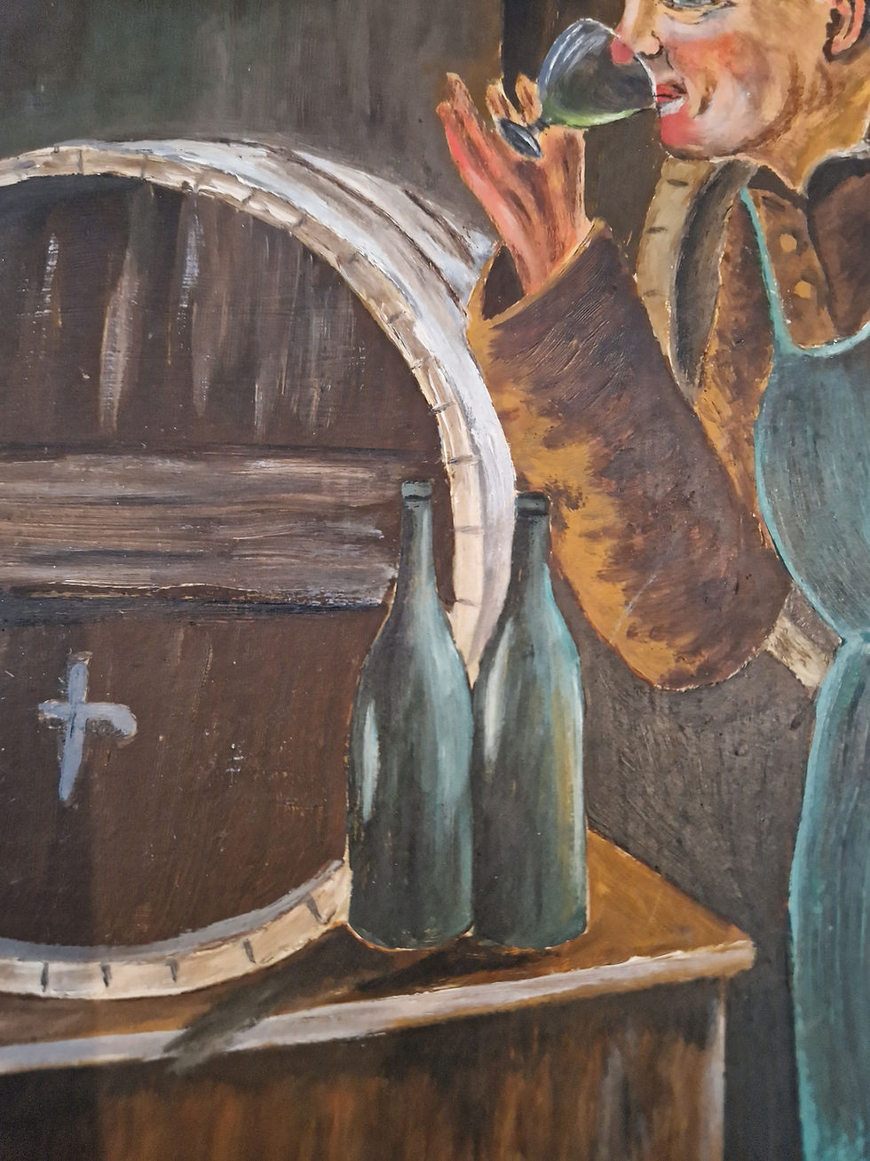 Miniatyrbild: Naiv oljemålning över en vinnallande munk