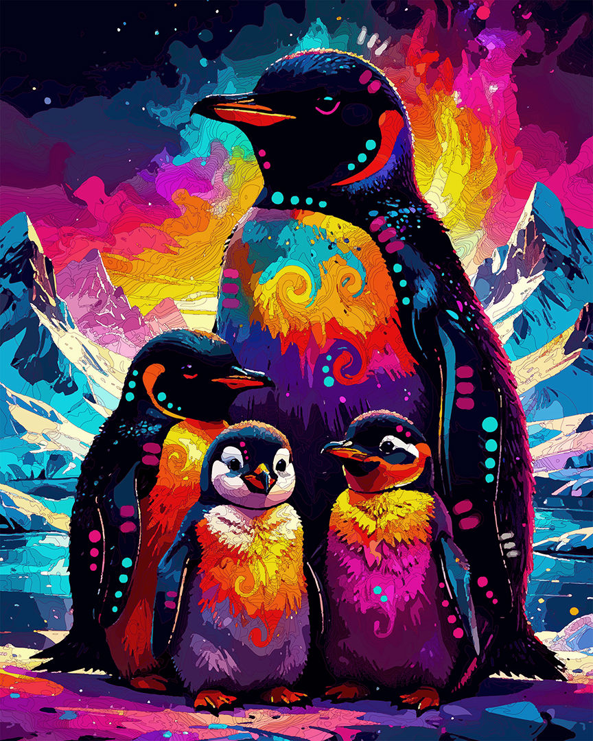 The Northern Light Penguin Family Mini Print (Ltd. Edition)