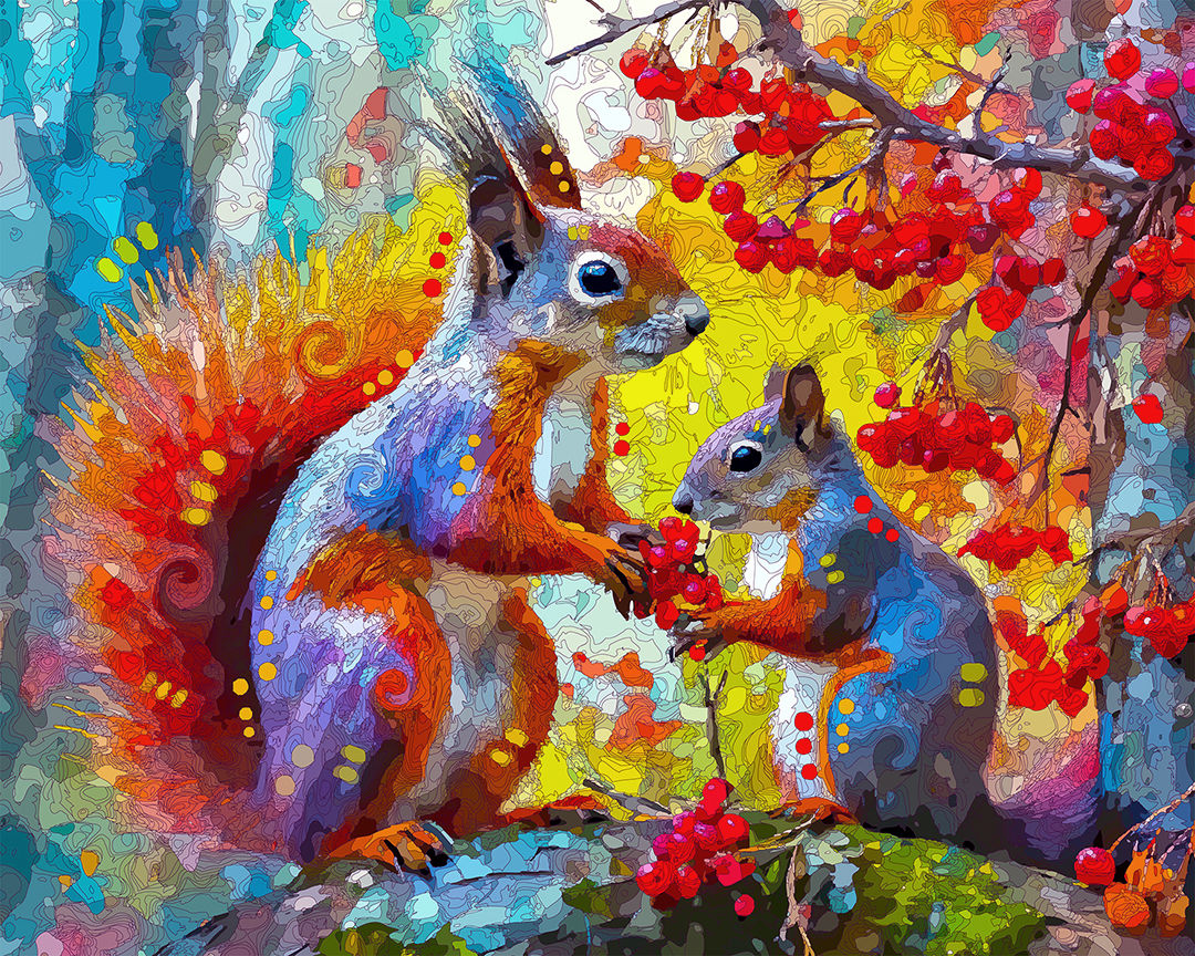 The Red Berry Squirrels Mini Print (Ltd. Edition)