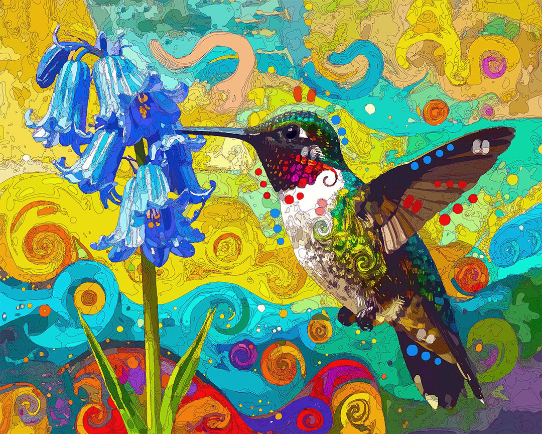 The Windy Bluebell Hummingbird Mini Print (Ltd. Edition)