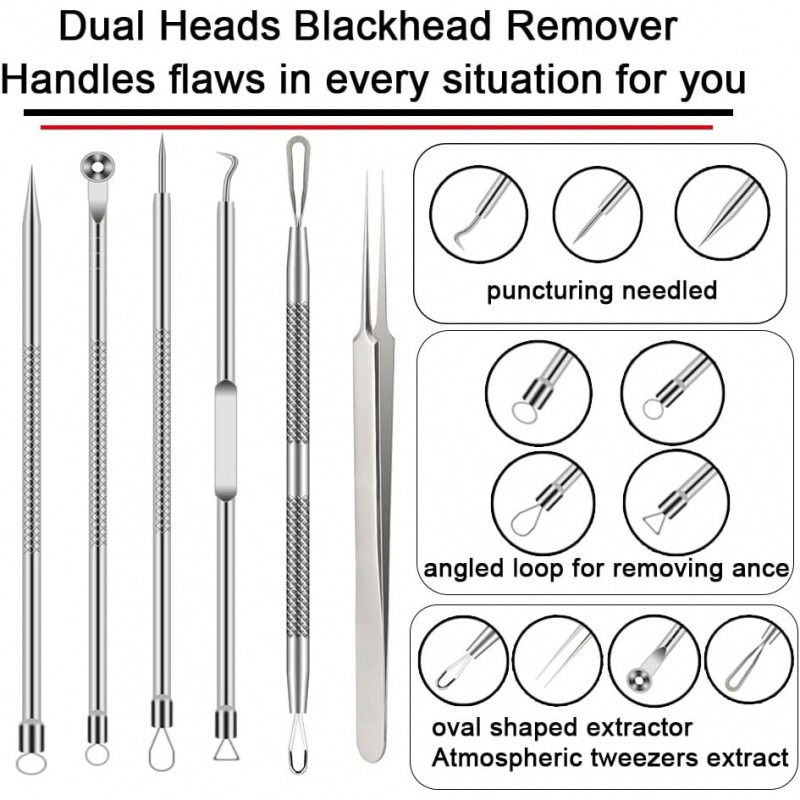 Miniatura: 6PCS Pimple Removal Tool Blackheads Acne Remover Face Cleaning Kit Black Dots Re