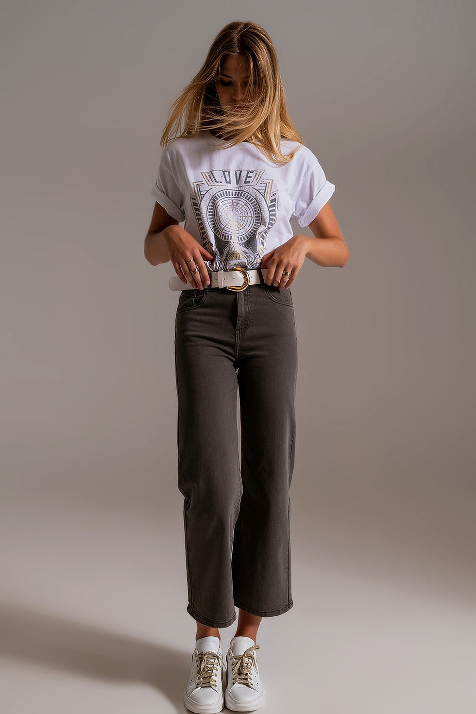 Thumbnail: Cropped Wide Leg Jeans in Grey