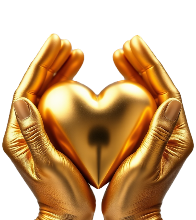 2 gold hands with fingers up cradling up a gold heart .png