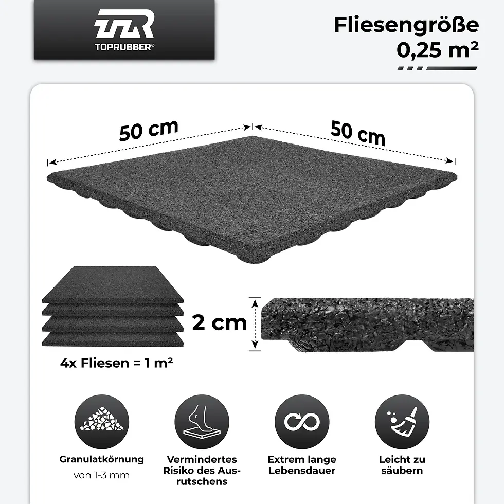 Miniaturbild: 4X Fallschutzplatten 50x50x2 cm Schwarz Gummiplatten Spielplatzmatten
