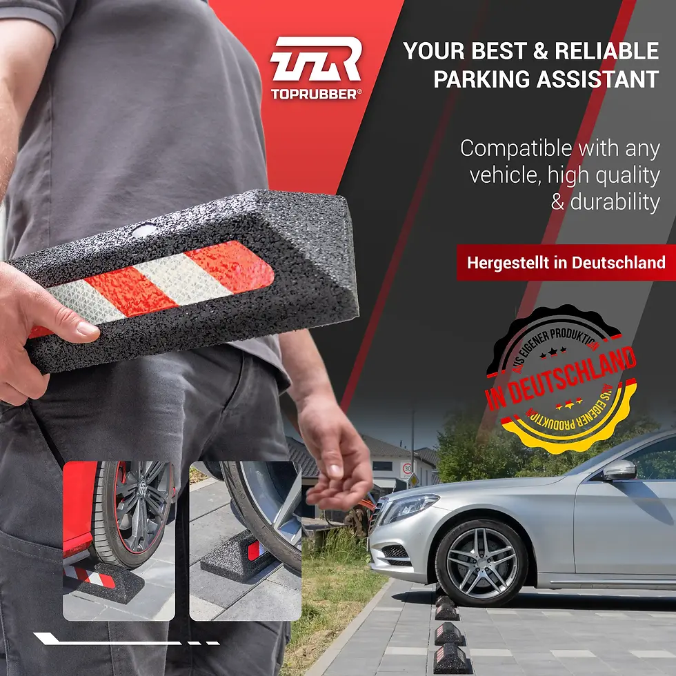 TOPRUBBER® Wheel Stopper, reflective, refl.cl. RA2/C, 570x140x75, for doweling