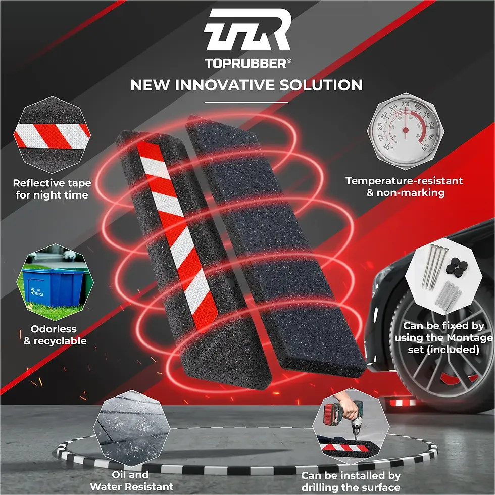 TOPRUBBER® Wheel Stopper, reflective, refl.cl. RA2/C, 570x140x75, for doweling