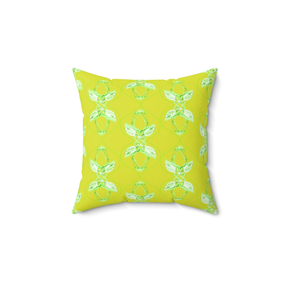 Thumbnail: "Flamingos" Faux Suede Square Pillow + Case: Lemon-Lime