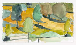 Annabel Butler, 'Late Summer, Centennial Park', 2020, pencil & watercolour, 13x23cm