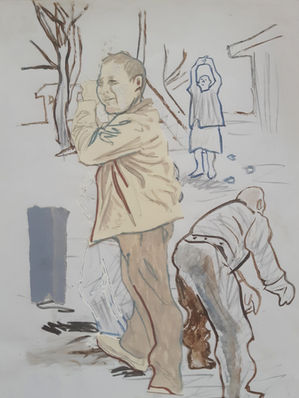 Village Figure, mixed media and collage on paper, 28 x 20 cm.jpg