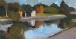 Annabel Butler, 'Hawthorne Canal, Haberfield', 2021, oil on canvas, 12x24cm