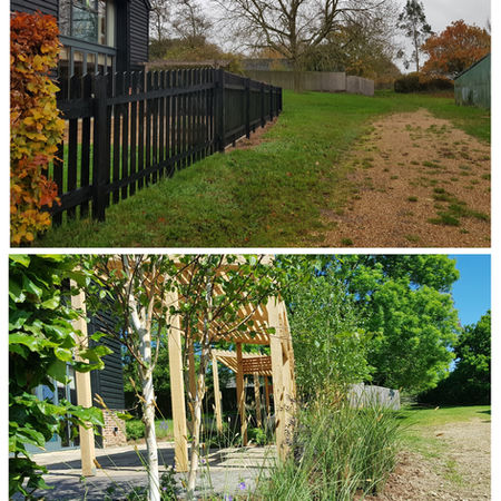Before and after views of the patio