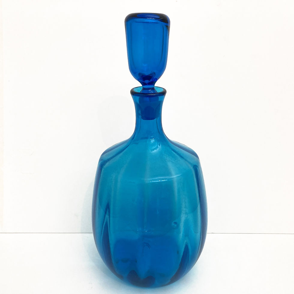 Thumbnail: Vintage Blue Blenko Ribbed Decanter