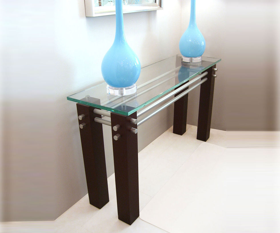 Custom Fire and Ice Consol Table, in wood and glass