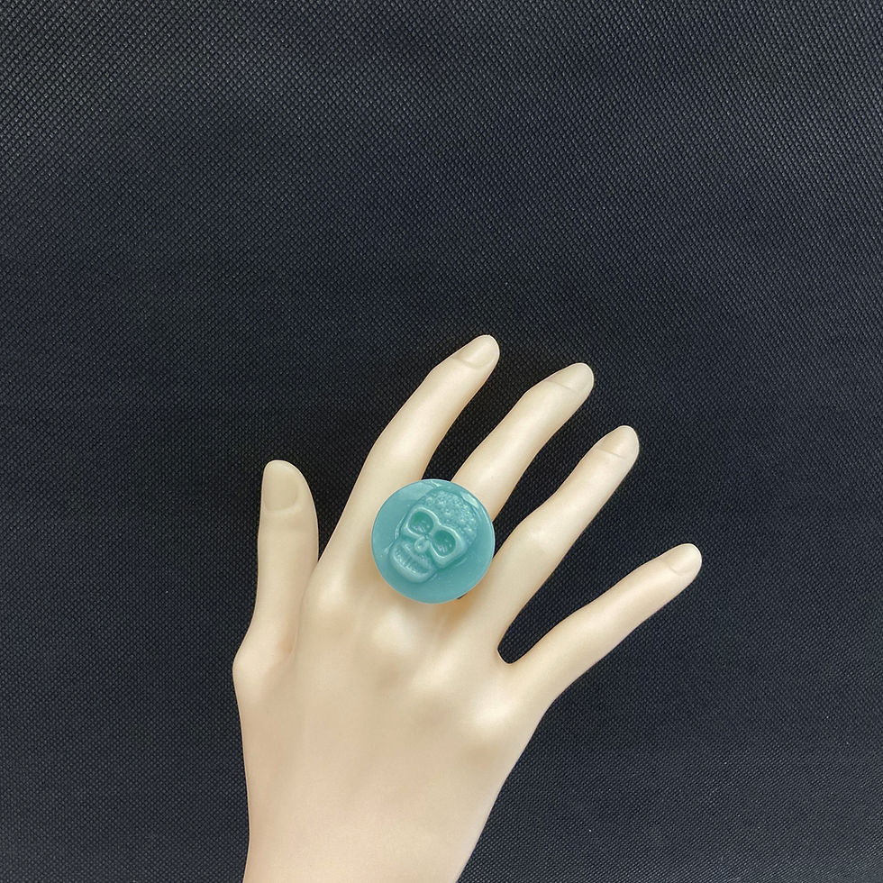 Thumbnail: Turquoise Skull Flower Ring Resin Acrylic Lucite Acetate Cocktai