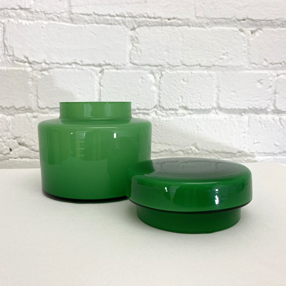 Thumbnail: Vintage Italian Green Jar W/Lid  Vistosi, Empoli Cased Glass, 0296