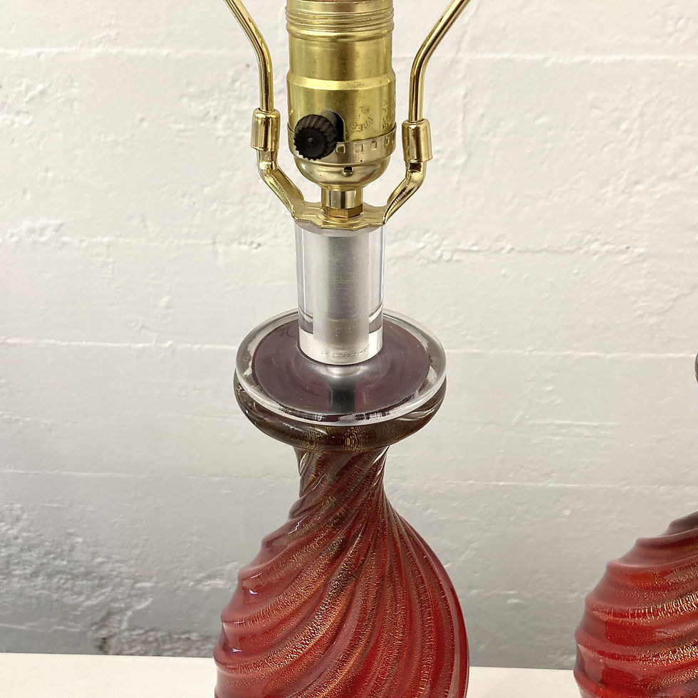 Thumbnail: Pair of Vintage Red Murano Table Lamps, with lucite base
