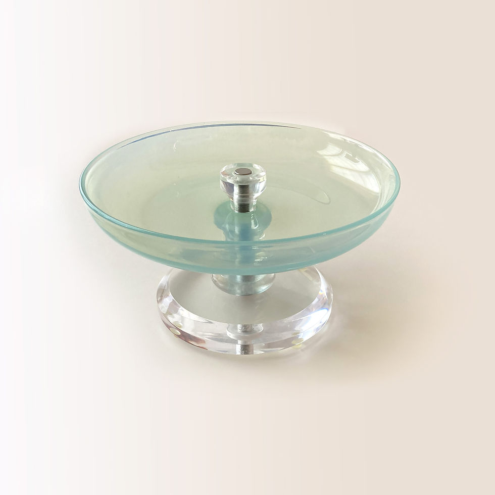 Vintage Opalescent Aqua Blue Murano Dish with Lucite Base