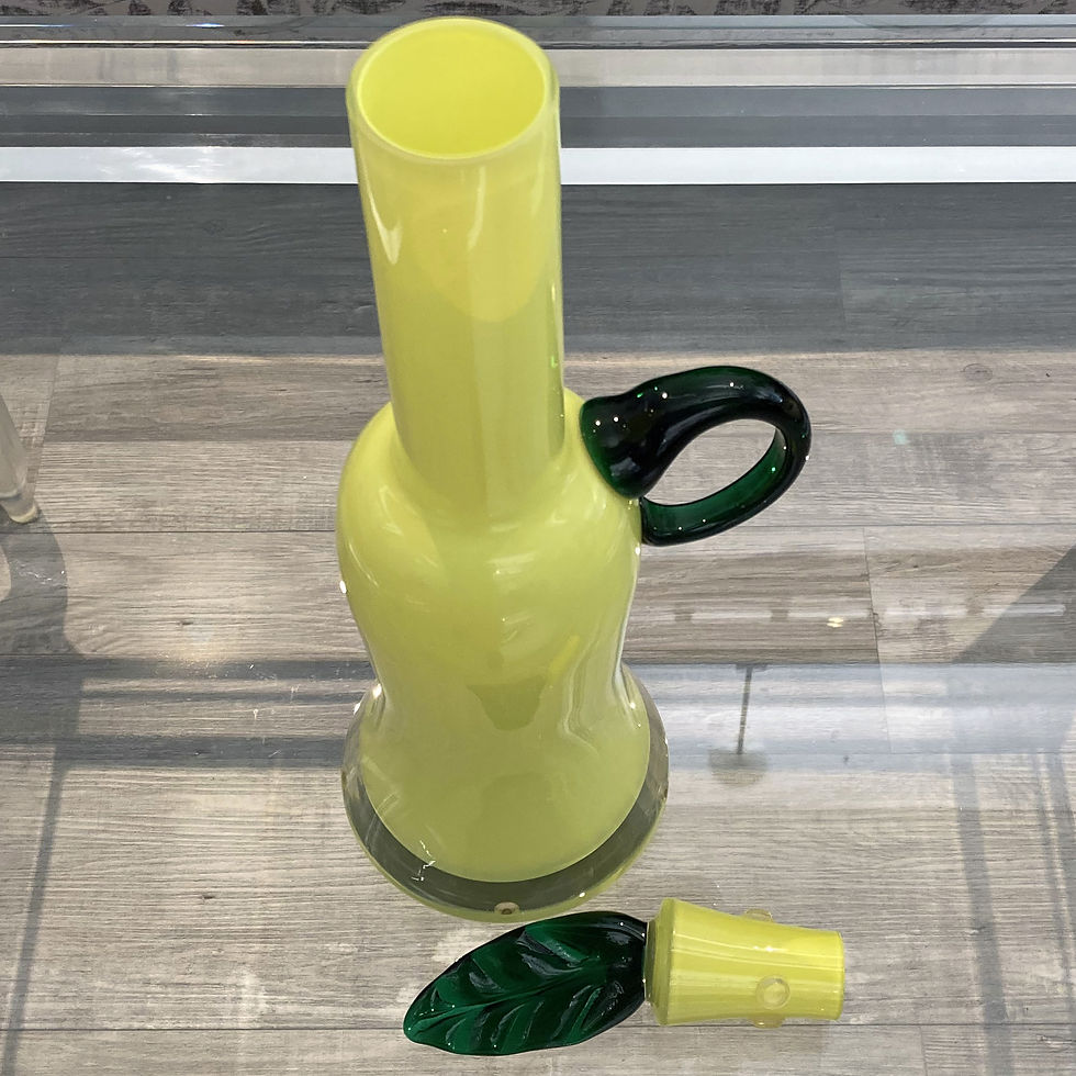 Thumbnail: Vintage Canary Yellow Cased Glass Decanter with lid, stopper