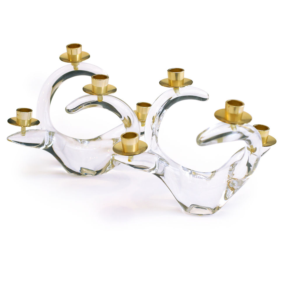 Antique French Crystal Schneider Candlesticks, Pair