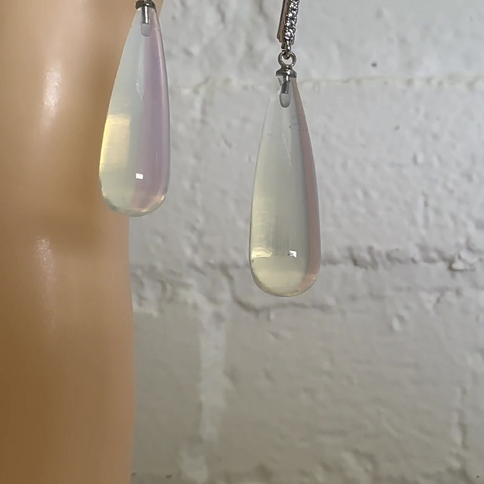 Thumbnail: Briolette Drop Hydrolyzed Quartz Clear Crystal, Cabochon, Earrings, Sterling