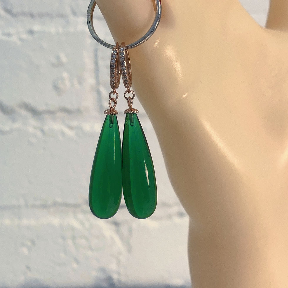 Thumbnail: Briolette Drop Hydrolyzed Quartz Crystal, Cabochon, Earrings, Sterling Rose Gold