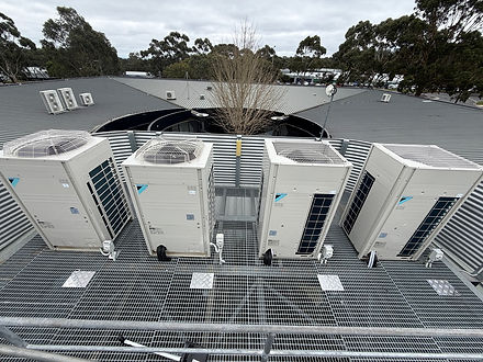 Rooftop commercial HVAC units.