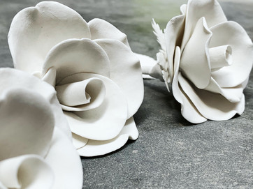 Porcelain hand made roses. Dunedin Ceramics