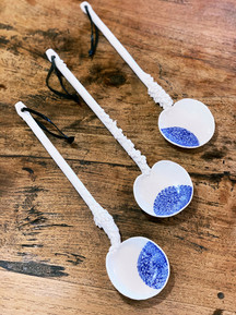 Porcelain spoons, Cobalt brushed design. Dunedin Ceramics.