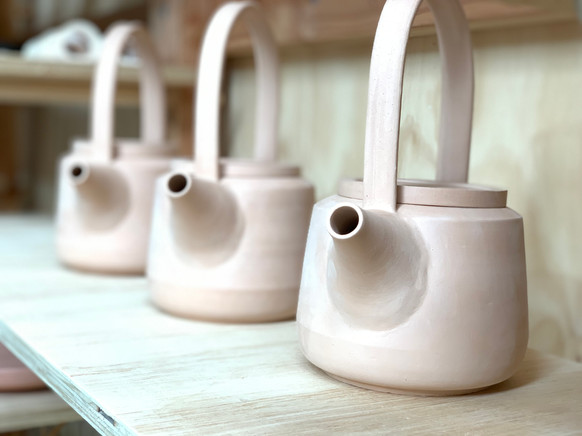 Bisque fired teapots. Dunedin Ceramics
