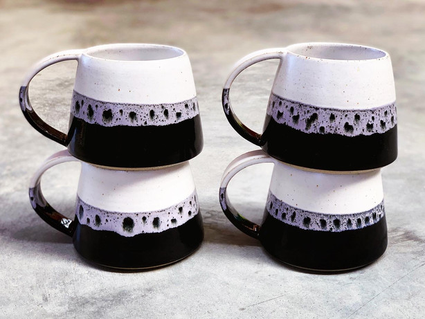 Leopard glazed cups. Dunedin Ceramics. Dunedin Pottery