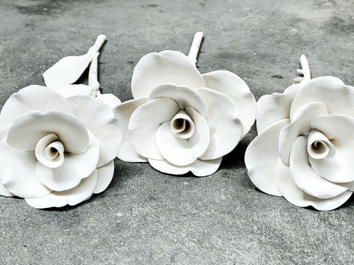 Porcelain hand made roses. Dunedin Ceramics