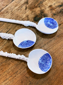 Porcelain spoons, Cobalt brushed design. Dunedin Ceramics.