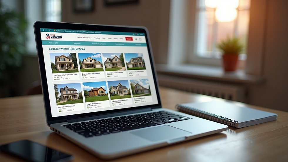 High angle view of a laptop displaying real estate listings on a website