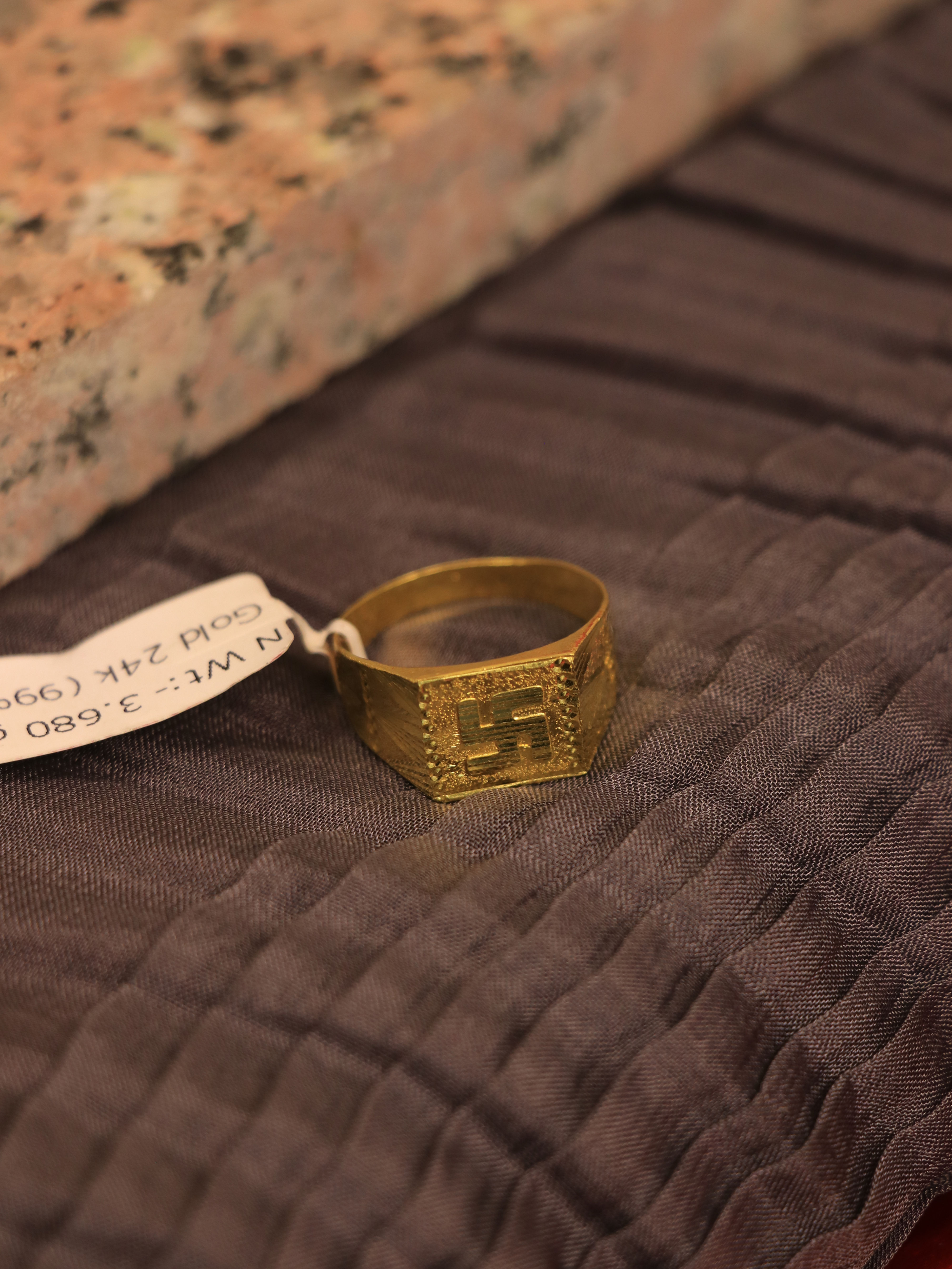 Premium 24k gold swastik ring for men with elegant daily wear design