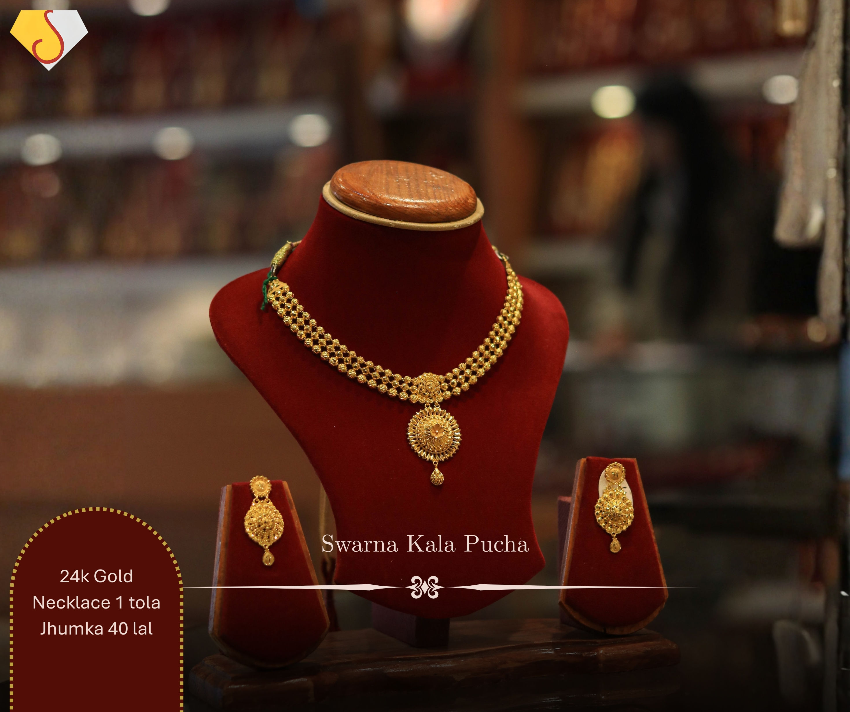 24k gold necklace and earring set for wedding occasions in Nepal by Swarna Kala Pucha