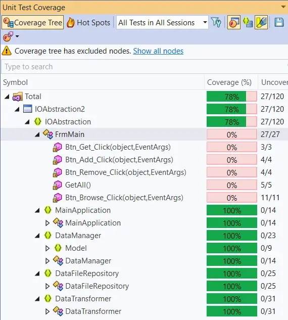 How to achieve 100% coverage of I/O file based applications in DotNet (.NET) CSharp (C#) Test Driven Development (TDD). Best Practice Code Coding Programming Software Development Architecture Engineering