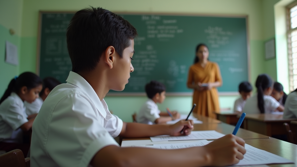 Close-up view of a classroom with students and a teacher in Chamrajpet