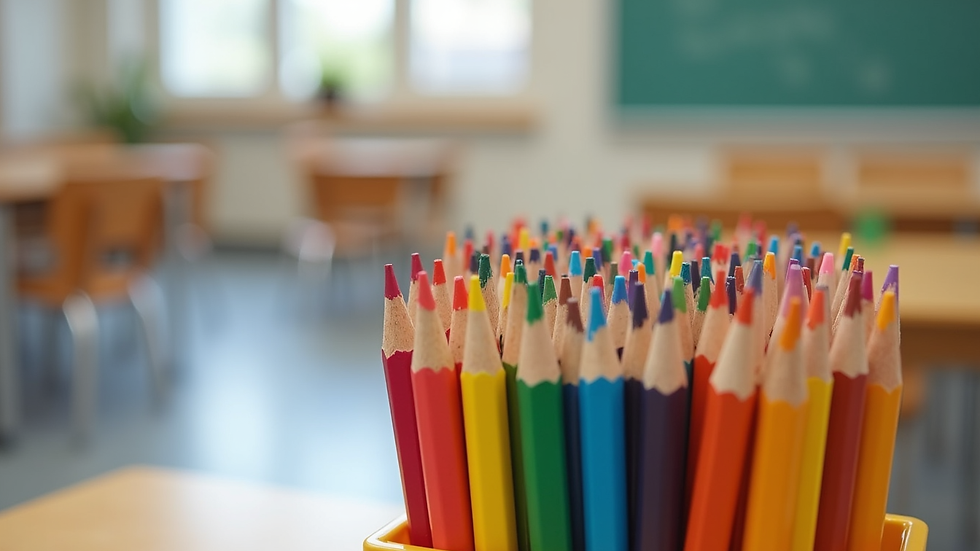Close-up view of colorful educational materials used in primary school classrooms