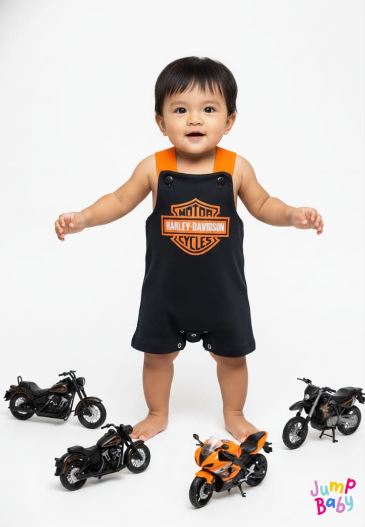 Miniatura: Jardineira Bebê Temática Motoqueiro 100% Algodão