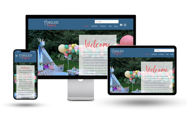 Tangled Teepees website on desktop, tablet and mobile
