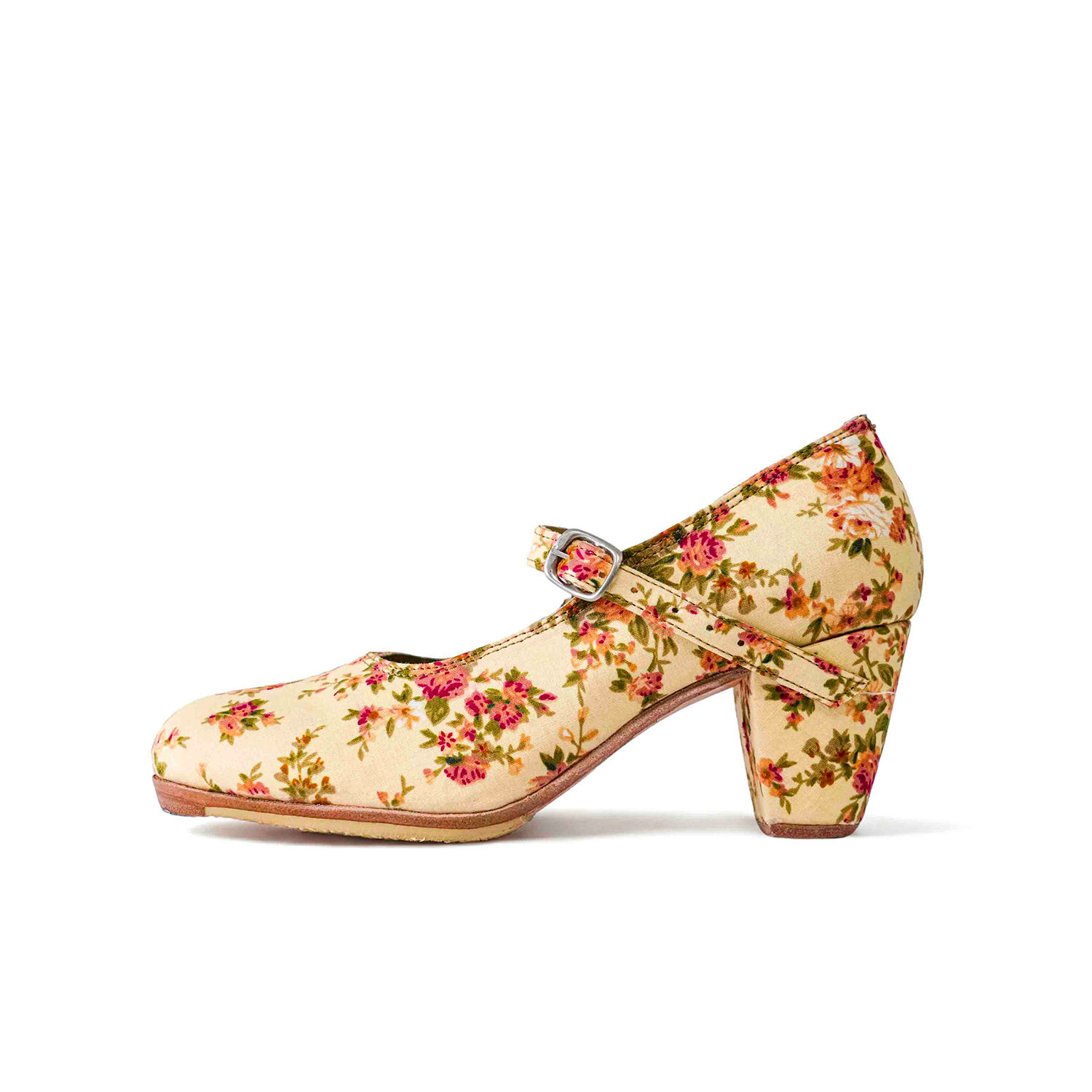 Danzarteb Women's Shoes with Nails, Leather, Beige Floral Print Herringbone