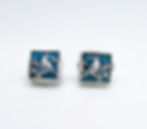 Square chrysocolla cabs with bird silhouette overlay, post earrings
