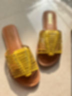 Sundaze yellow women's slides with handwoven basket weave design by Gulraj