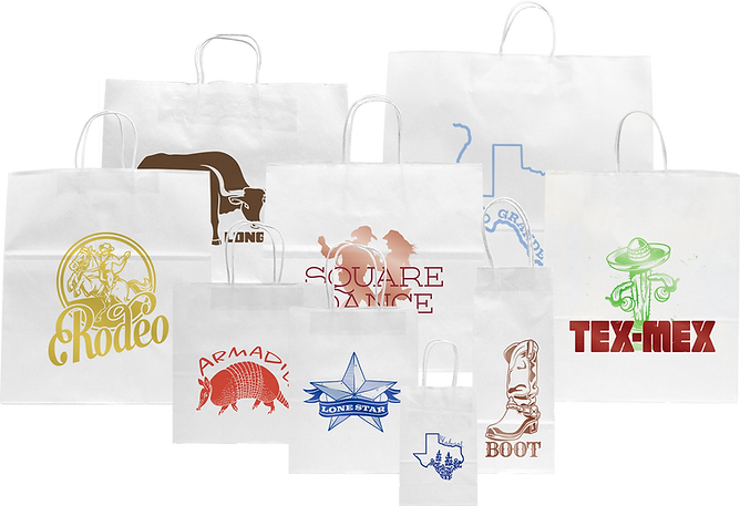 White kraft paper shoppers made in USA